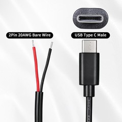 5 Pcs USB C to 2 Pin Bare Wire Open End Power Cable 11inch 24AWG USB Type C M…