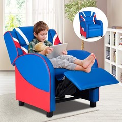 Kids Recliner Gaming Chair Blue Footrest Lumbar Support