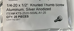 1/4-20 x 1/2″ Knurled Thumb Screws 25 Pieces Aluminum Silver Anodized Finish