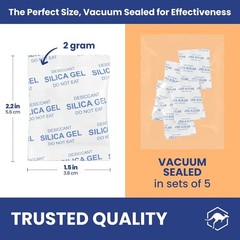 2 gram (20, 50, 50 & 250 Packets) Food Safe Pure White Silica Gel Desiccant