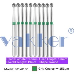 Vakker 10pc Dental Diamond Burs FG Friction Grip Coarse Super Coarse Grit Bur