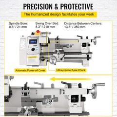 VEVOR Mini Metal Lathe 8″x14″ Metalworking Machine Variable Speed 2250 RPM 600W