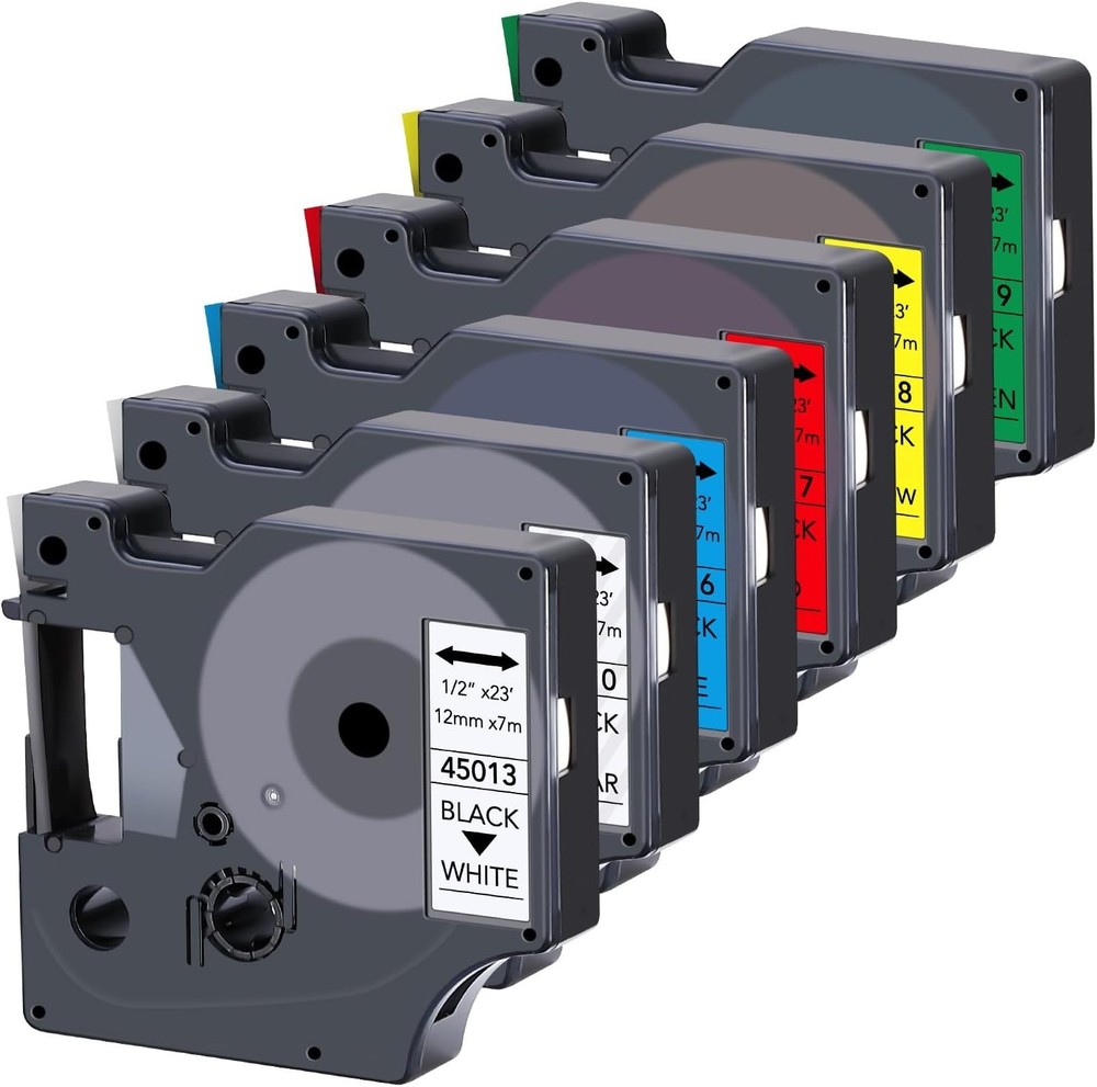 6PK 12mm 45013 45010 Compatible for DYMO D1 Label Maker Tape 160 280 Multi Color