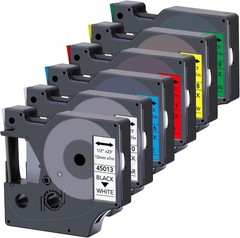 6PK 12mm 45013 45010 Compatible for DYMO D1 Label Maker Tape 160 280 Multi Color
