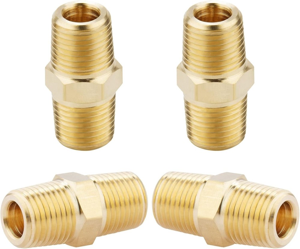 1/8 NPT Solid Brass Nipples – Heavy-Duty Pipe Adapter Fittings, 4-Pack