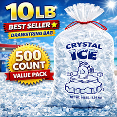 10 LB Ice Bags Drawstring Heavy Duty Clear Plastic Bulk 50 100 300 500PACK