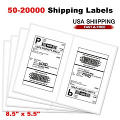 50-20000 Shipping Address Labels 8.5×5.5 Half Sheets Self Adhesive 2 Per Sheet