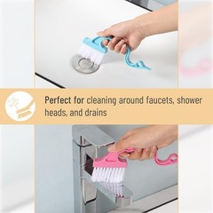 Window Track Cleaning Brush with Ergonomic Hande and Built-in Scraper, 2 Pack