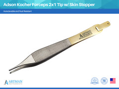 Adson Kocher Forceps with Skin Stopper & Serrated 2×1 Tip ARTMAN