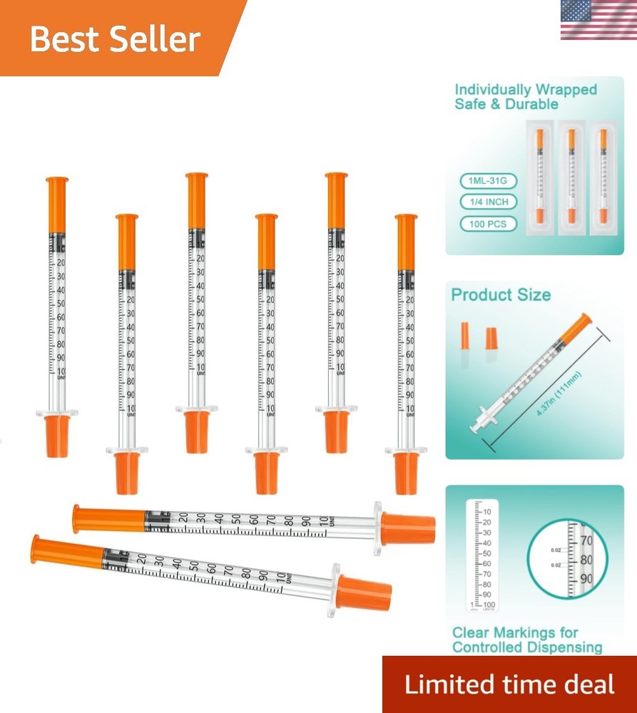 U-100 1ml 31G Syringes, Bulk Pack of 100 – Individually Sealed for Hygiene