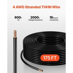 4 AWG THHN Wire 19-Stranded Black Copper Building Wire Nylon Jacket 175 ft 600V