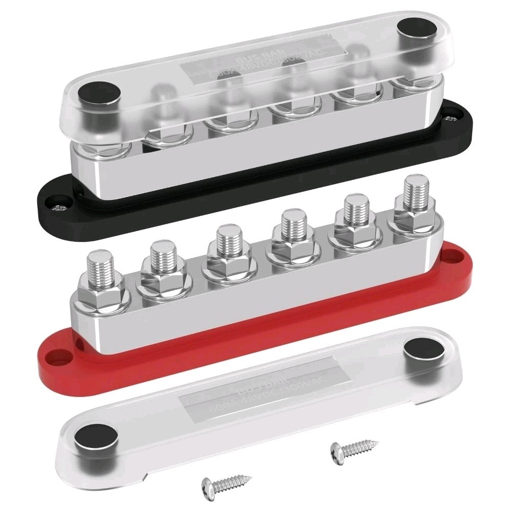 600A Power Distribution Block 12V Bus Bar Terminal Block 6 x 3/8″ Terminal Studs