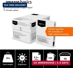 Amazon Basics Multipurpose Copy Printer Paper, 20 lb, 8.5 x 11 Inches, 10 Reams