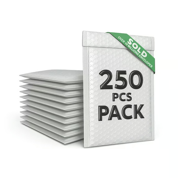 Poly Bubble Mailers, 6 x 10 inches, Self-Seal Padded Envelopes, 250 Pack