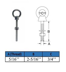 Marine T316 Stainless Steel 5/16″ x 2-5/16″ Shoulder Eye Bolt 800 Lbs WLL
