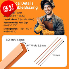 15% Silver Brazing Rods BCuP-5 Phos Copper Solder HVAC 60pcs 0.050×1/8×10 – US