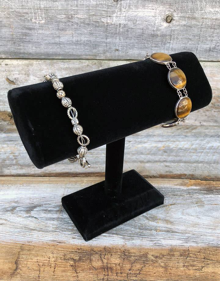 Black Velvet Oval T Bar Jewelry Display Bracelet Holder 7-1/2”L x 6-1/2”H