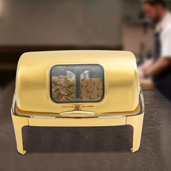 Roll Top Chafing Dish with 2 Food Pans & Visible Lid Restaurant Food Warmer
