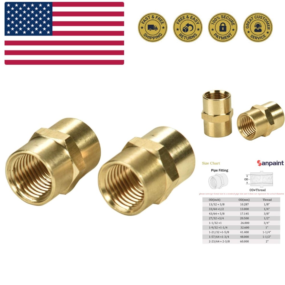 2 Pack 1/4″ x 1/4″ NPT Coupler, Brass Female Pipe Fitting 1/4″ x 1/4″ NPT Fem…