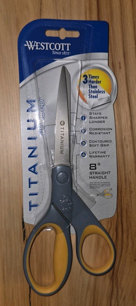Westcott Titanium Bonded 8″ Straight Handle Scissors Yellow Gray 13529 NEW