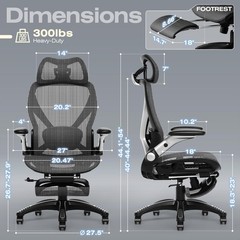 X100 Ergonomic Mesh Office Chair with Footrest, Big and Tall Hone Desk Chair wit