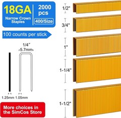 18 Gauge 1/4″ Narrow Crown Staples (1-1/2″,1-1/4″ 1″, 3/4″, 1/2″), 2000 pcs