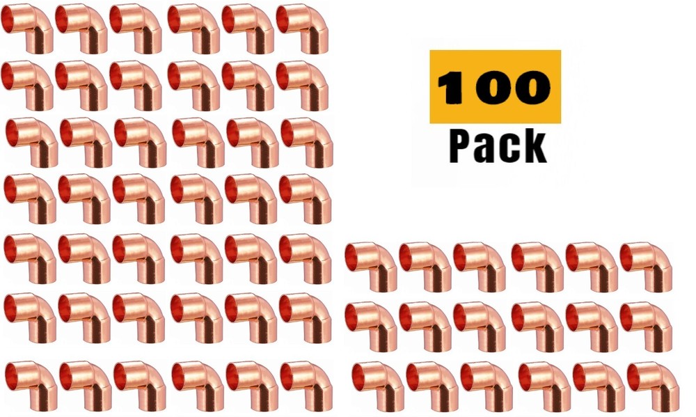 (100 Pcs) EZ-Fluid 1″ Copper 90 Elbow C X C Solder Plumbing Fittings Lead Free