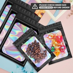 100 pcs Black Mylar Holographic Resealable Bags,Clear Packaging Bag Odor Proo…