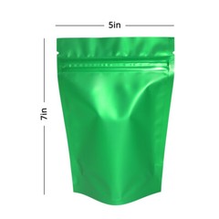 5x7in Matte Clear Front Green Back Mylar Reclosable Stand Up Pouches w/ Machine