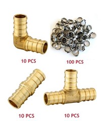 EFIELD 130PCS 1/2″ PEX Barb Crimp Brass Fitting Tee Elbow Coupler &Cinch Clamp