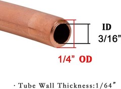 Copper Tube 3/16″ ID × 1/4″ OD (5-6.35Mm) Seamless round Pipe Tubing (3.28FT)