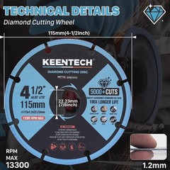 4 1/2 x 7/8 Inch Diamond Cut Off Wheel for Metal Cutting, Compatible with Ang…