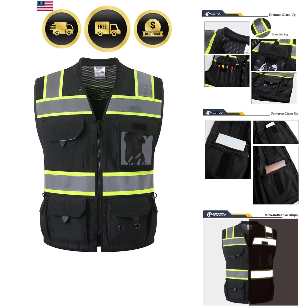 Hi-Vis Unisex Surveyor Safety Vest Heavy Duty PPE Inner Pockets ANSI/ISEA Com…