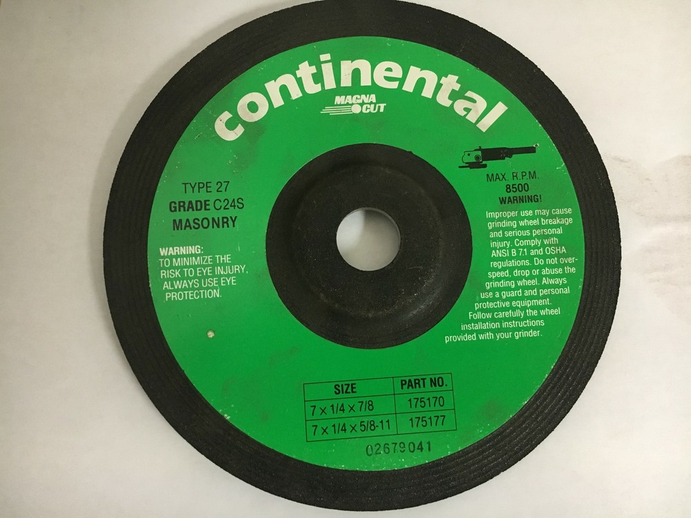 5pc Continental Magna Cut Off Grinder Wheel 7 x 1/4 x 7/8 Masonry Abrasive Metal