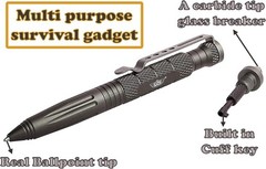 UZI Tactical Pen with CuffKey in The Cap, 1 Count (Pack of 1), Glass