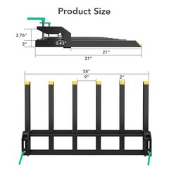 Clamp on Debris Forks to 60 in Bucket, Heavy Duty Clamp-On Pallet Fork, 4000 LBS