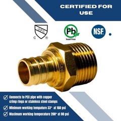 100 PCS. 3/4″ PEX X 3/4″ MALE NPT THREADED ADAPTER BRASS CRIMP FITTING LEAD FREE
