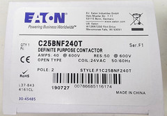 Eaton C25BNF240T Definite Purpose Contactor 40A 2-Pole, 24VAC Coil New Open Box