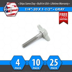 1/4″-20 x 1-1/2″ Thumb Screw Stainless Steel – Gray Tee / Wing Knob – USA