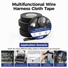 5 Rolls 3/4 Inch X 50 FT Wire Harness Cloth Electrical Tape, Wire Loom Tape Wiri