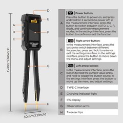 Digital Smart Tweezer LCR Meter SMD ESR Tester Capacitance Resistance Diode Test