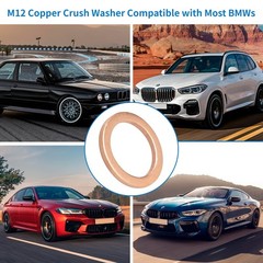 M12 Copper Oil Drain Plug Crush Washer Gasket Fits for BMW, M12 x 17 x 1.5, 10Pa