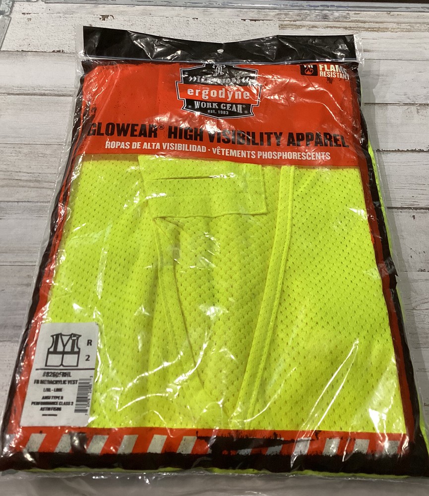 Ergodyne Glowear High Visibility Work Gear, L-XL Lime Sleeveless Vest, New
