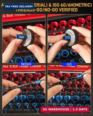 66-Piece Nut and Bolt Thread Checker Kit | 34 SAE (Blue) + 32 Metric (Red) Threa