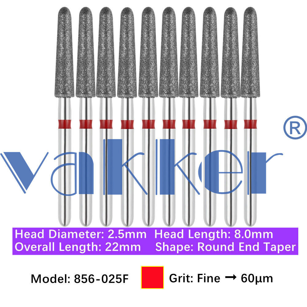Vakker 10pc Dental Round End Taper FG Diamond Bur 856-025F Fine Grit