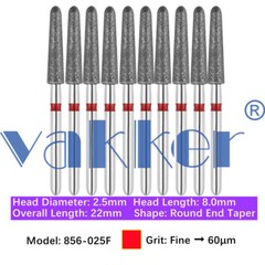 Vakker Dental Round End Taper FG Diamond Bur 856-025F Fine 10/pk