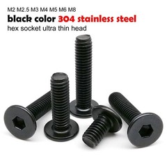 Stainless Steel Hexagon Hex Socket Ultra Thin Flat Wafer Head Screw Bolt Black