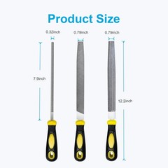 3Pcs Metal File Set, 8-Inch Professional High Carbon Steel Metal File, Includes