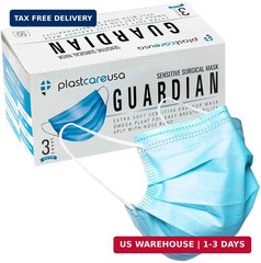 PlastCare USA Box of 50 4-Ply ASTM Level 3 Face Masks, Disposable (Blue)
