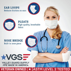 Made in USA Disposable Surgical Ear-Loop Face Masks 100 pcs | 3 Ply | Level 2